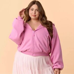 NWT! Blogilates Women's Marshmallow Full Zip Hooded Sweatshirt - Pink 2X NEW!
